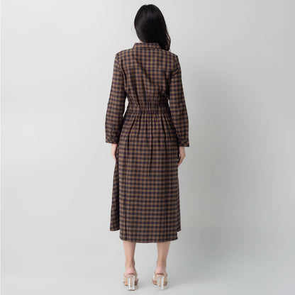 Benhill Gamis Wanita Flannel Lengan Panjang Kotak Coklat 0741-11530