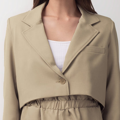 Benhill "Jia " Blazer Kerja / Outer Wanita Premium  Body Pendek Lengan Panjang Cream 799-39599