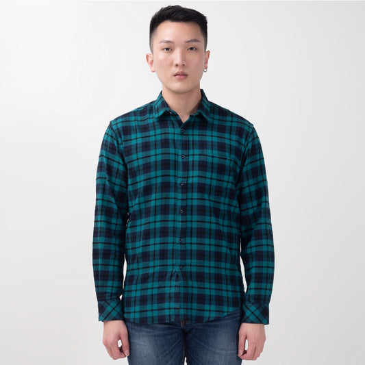 Benhill Kemeja Pria Flannel Lengan Panjang Kotak Hijau 27096-11733