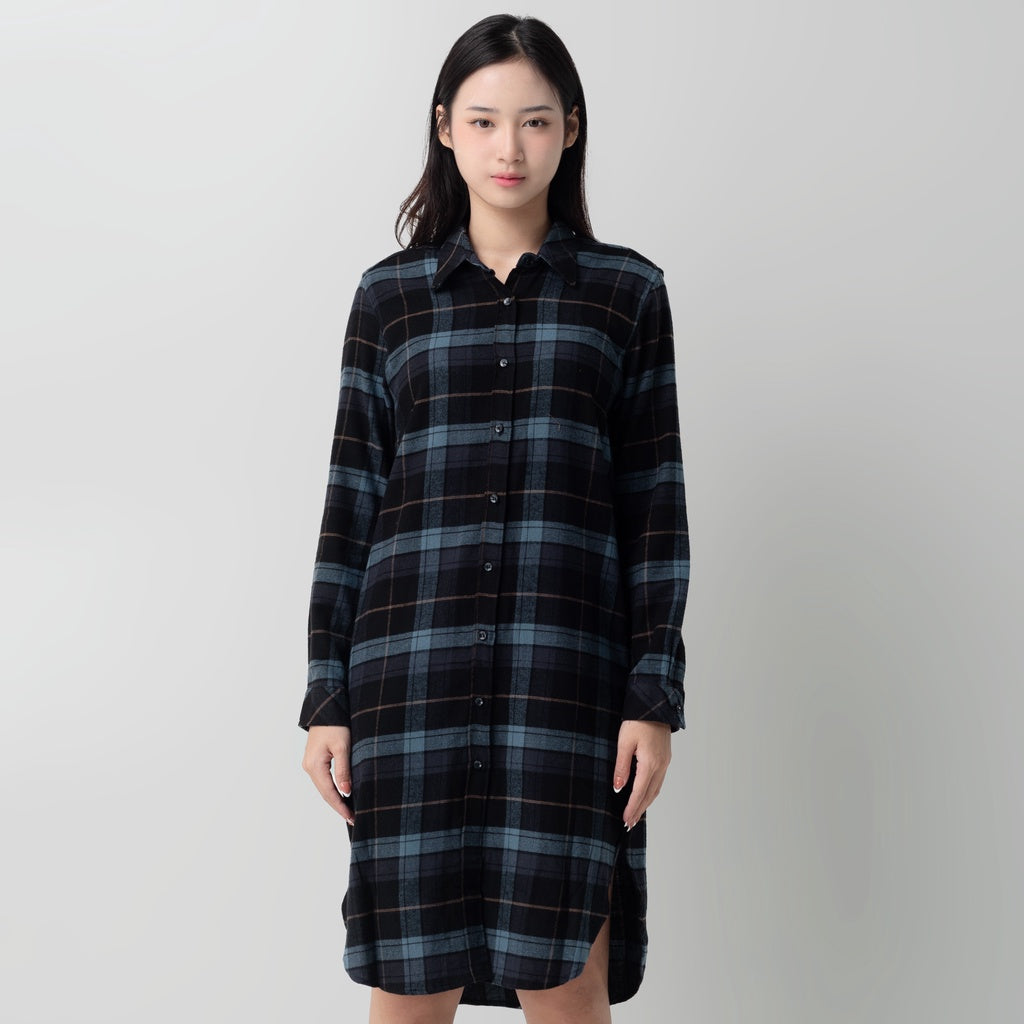 Benhill Kemeja Tunik Flannel Wanita Kotak Abu 1151-11635