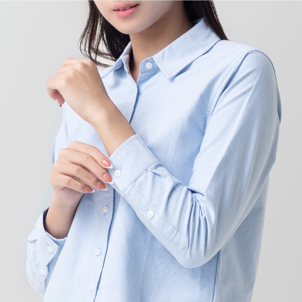 Benhill Kemeja Crop Top Wanita Polos Lengan Panjang Blue 879-13384