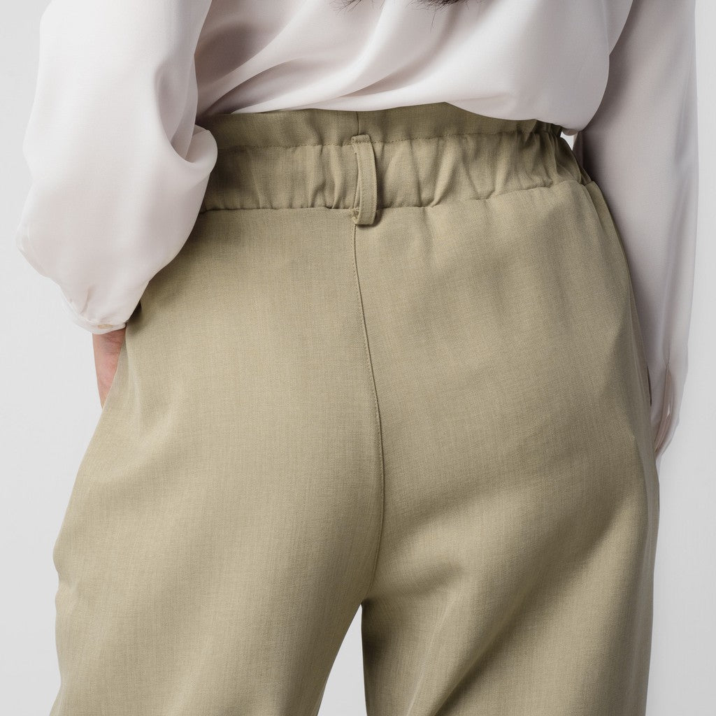 Benhill Celana " Eunji"  Bahan Wanita High Waist Jogger Pant Pinggang Karet Khaki 218-39575