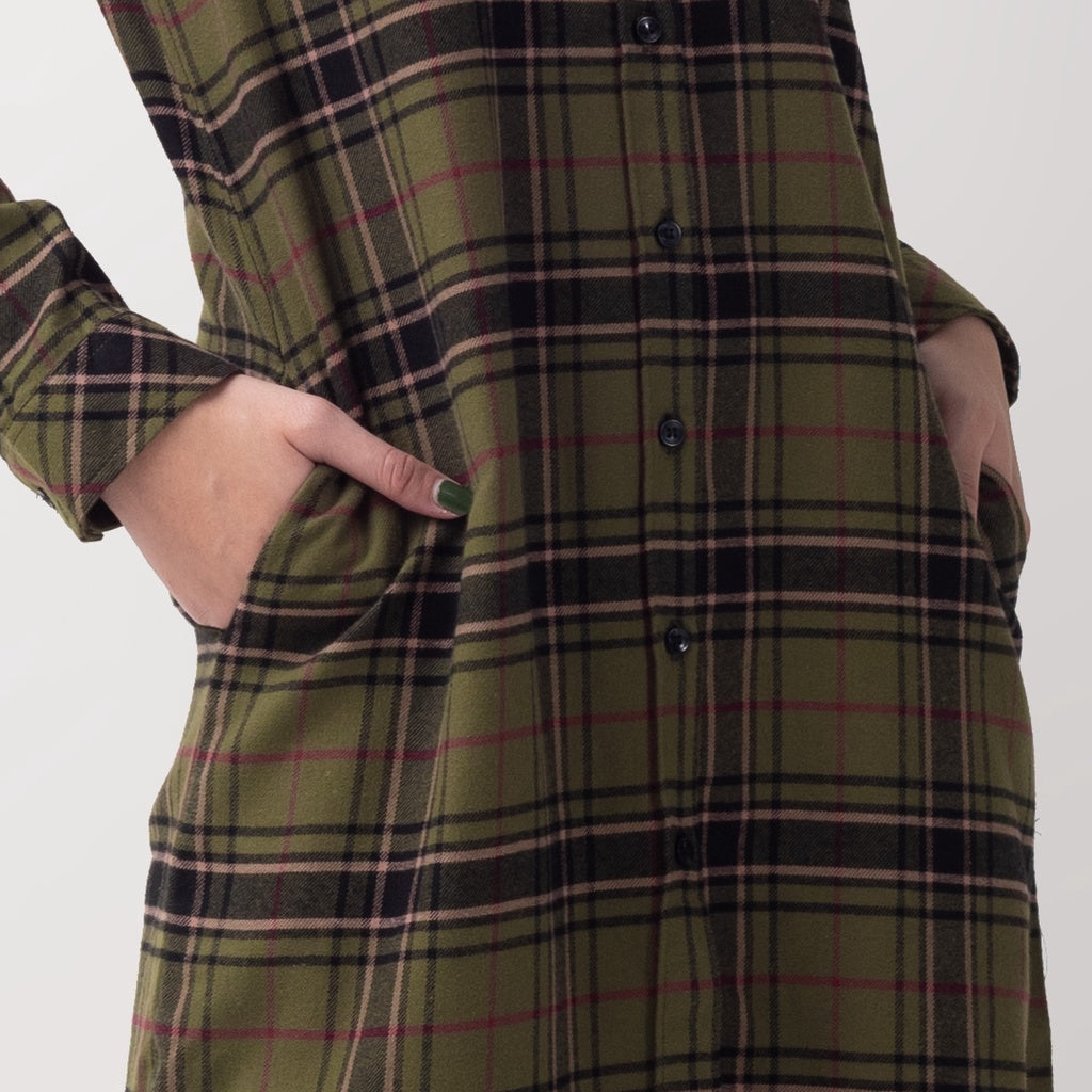 Benhill Kemeja Tunik Flannel Wanita Kotak  Hijau 0724-11735