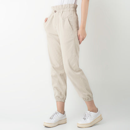 Benhill Celana  "Rae"  Stretch Wanita High Waist Jogger Pants Beige 283-32991