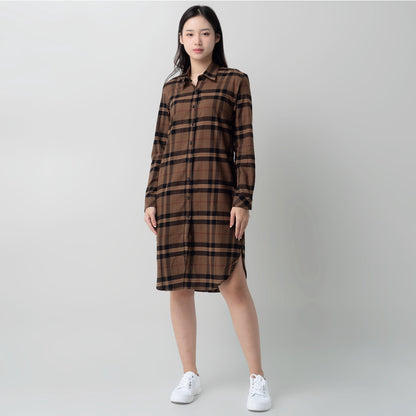 Benhill Kemeja Tunik Flannel Wanita Kotak Coklat 0747-11535