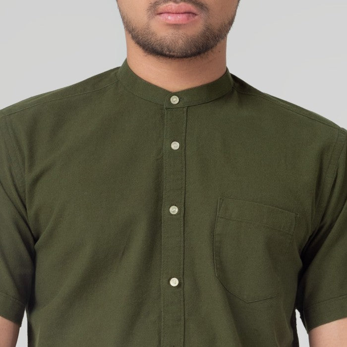 Benhill Kemeja Koko Pria Linen Polos Pendek Hijau Army 50008-16H10