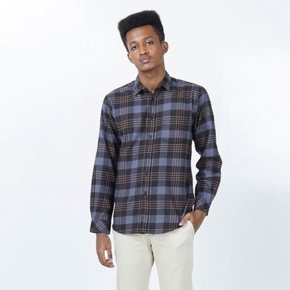Benhill Kemeja Pria Flannel Lengan Panjang Kotak  Abu 53-11633