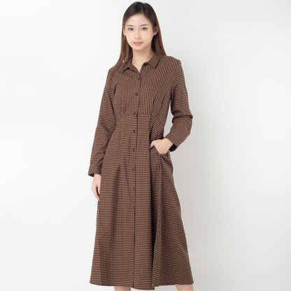 Benhill Gamis Wanita  Flannel Lengan Panjang Kotak Coklat 0688-11530