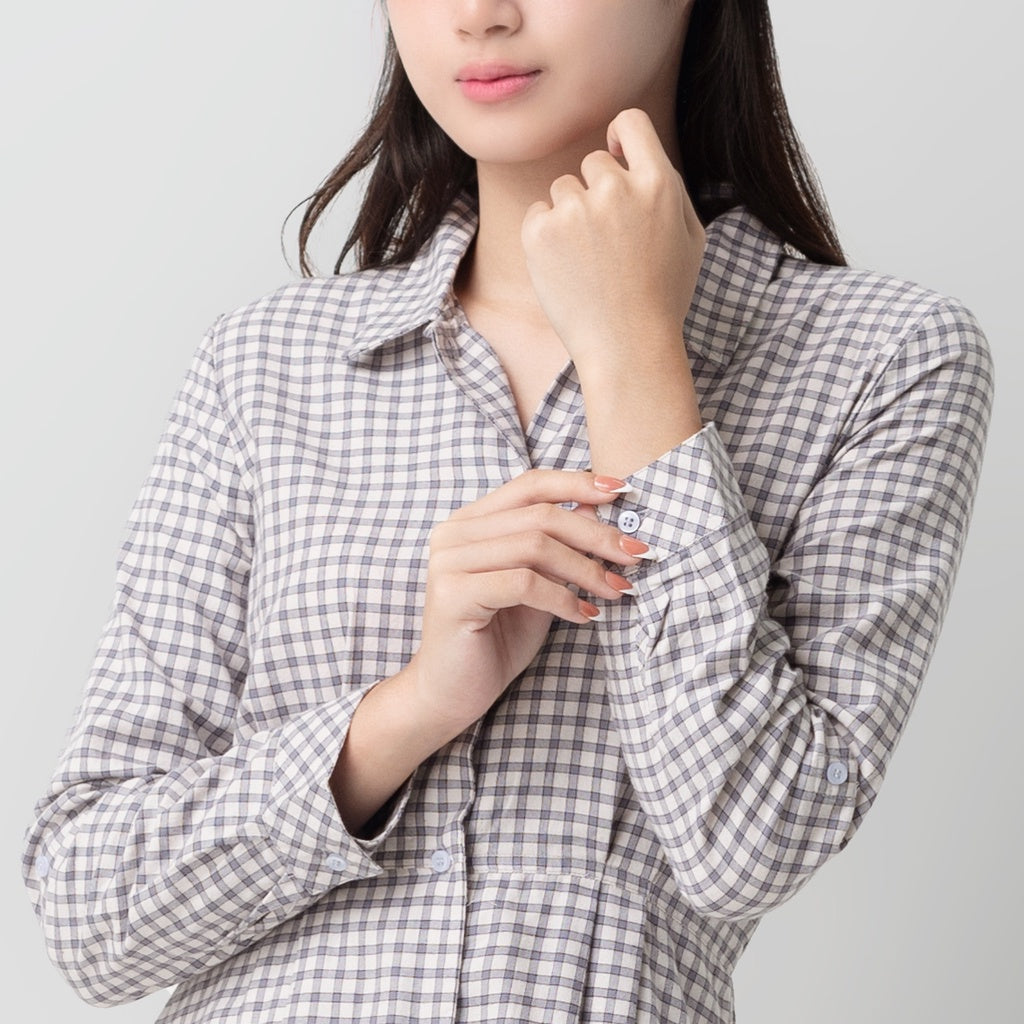 Benhill Gamis Wanita Flannel Lengan Panjang Kotak Abu 0742-11630