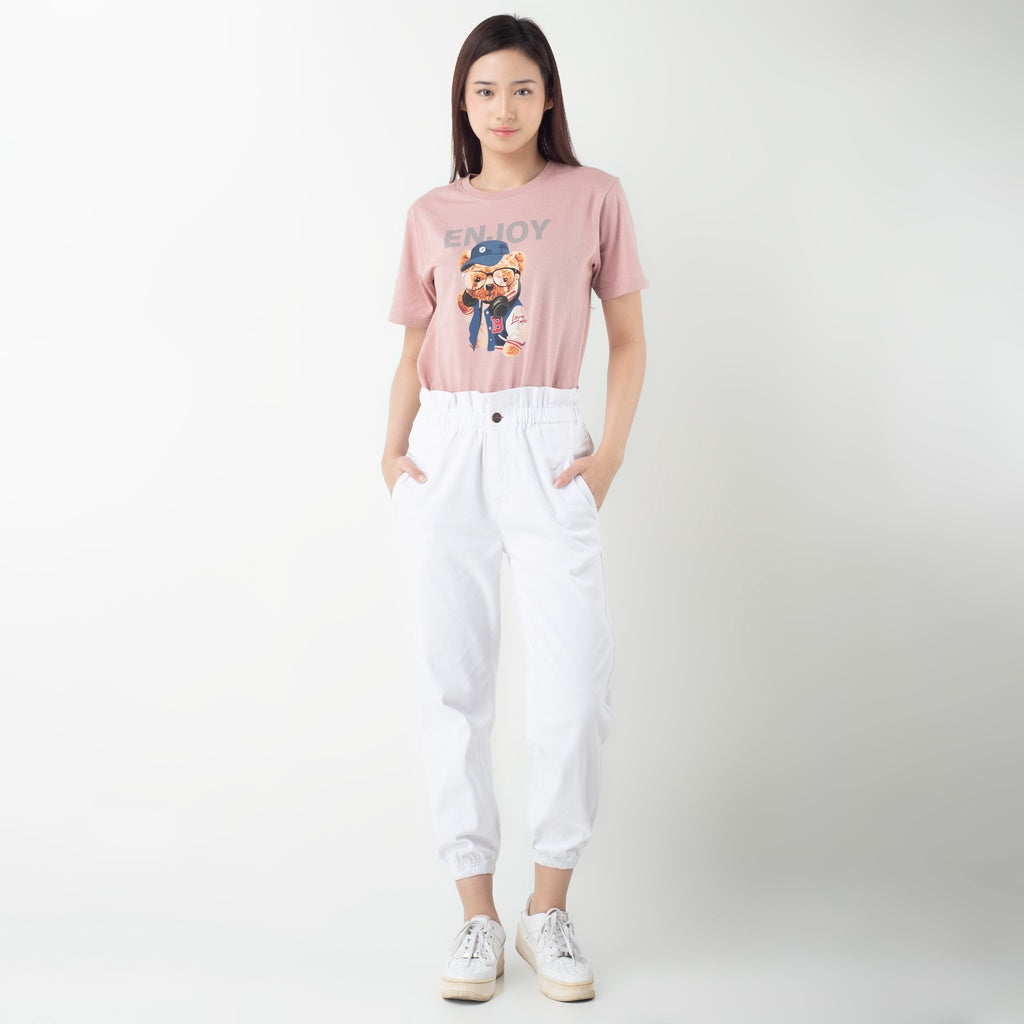 Benhill Celana  "Rae"  Stretch Wanita High Waist Jogger Pants White 284-32191