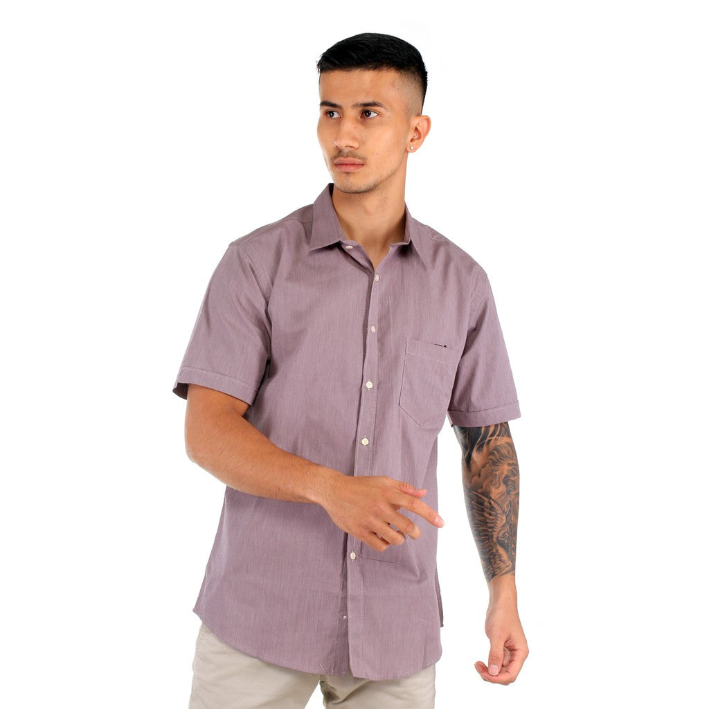 Benhill Kemeja Pria Basic  Polos  Lengan Pendek Katun Filafil  Graphite 27327-28-13534