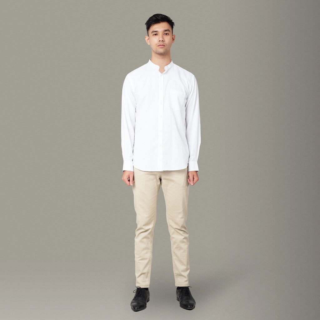 Benhill Kemeja Pria Koko Lengan Panjang Cotton Dobby Putih 11-16-13171