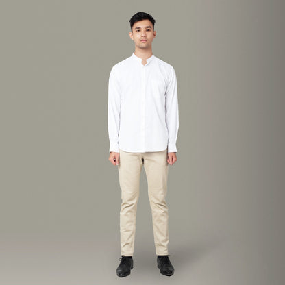 Benhill Kemeja Pria Koko Lengan Panjang Cotton Dobby Putih 11-16-13171