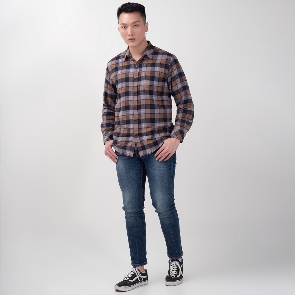 Benhill Kemeja Pria Flannel Lengan Panjang Kotak Abu 25263-64-11333