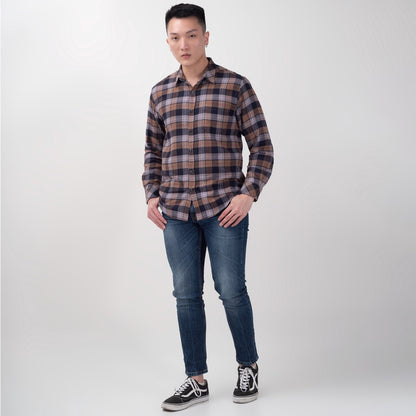 Benhill Kemeja Pria Flannel Lengan Panjang Kotak Abu 25263-64-11333