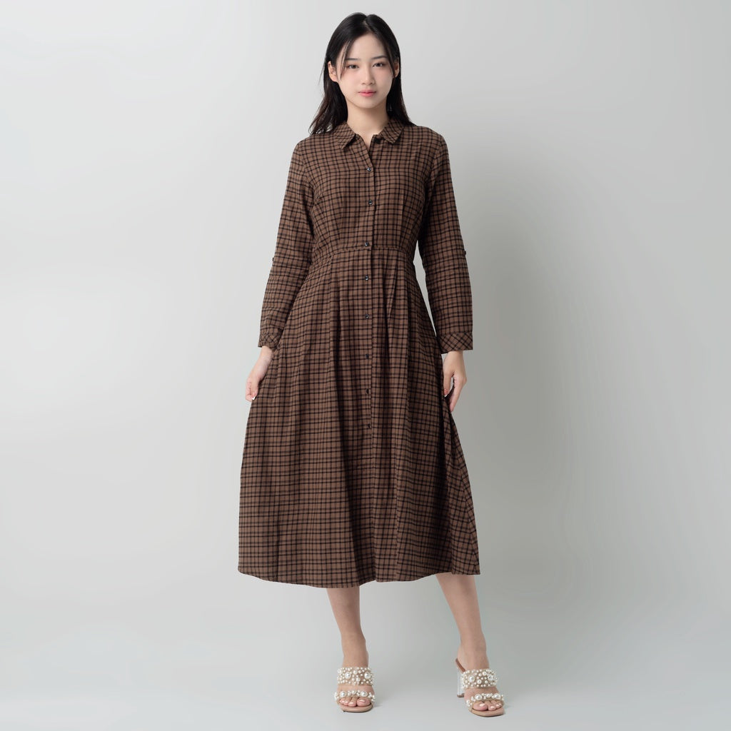 Benhill Gamis Wanita Flannel Lengan Panjang Kotak Coklat 1155-11530