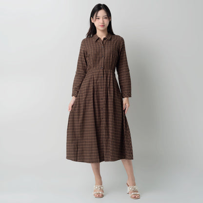 Benhill Gamis Wanita Flannel Lengan Panjang Kotak Coklat 1155-11530