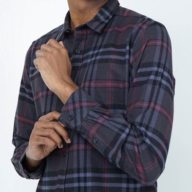 Benhill Kemeja Pria Flannel Lengan Panjang  Kotak Abu 43-11633