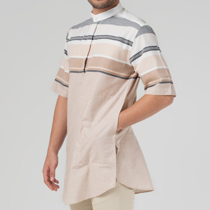 Benhill Baju Koko Pria Qurta Kurta Salur Pendek Cream 29292-3190H