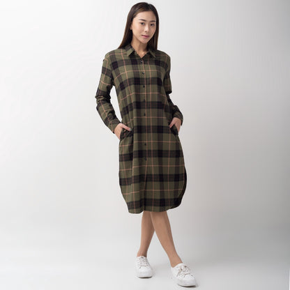 Benhill Kemeja Tunik Flannel Wanita Kotak  Hijau 755-11735