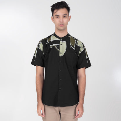 Benhill Kemeja Koko Pria Cotton Printing Lengan Pendek Hitam 23-16210