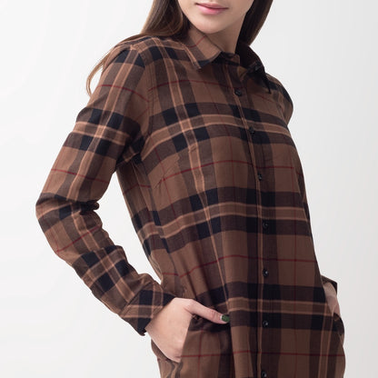 Benhill Kemeja Tunik Flannel Wanita Kotak Coklat 0721-11535