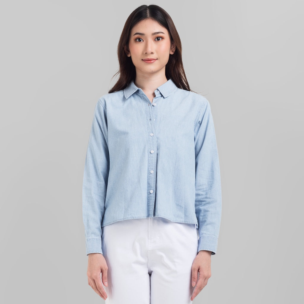 Benhill Kemeja Crop Top Wanita Denim Lengan Panjang  Light Blue 820-19384
