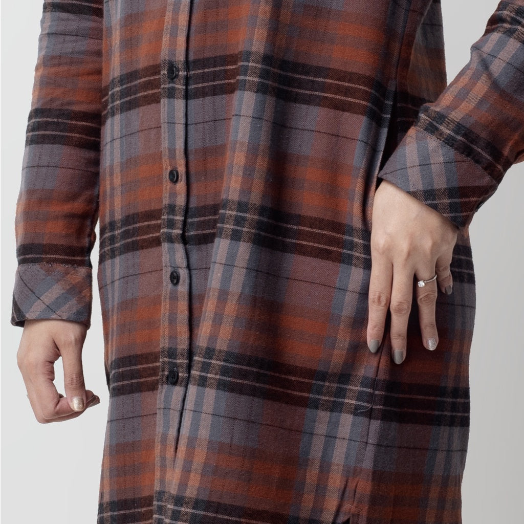 Benhill Kemeja Tunik Flannel Wanita Kotak Coklat 1157-11535