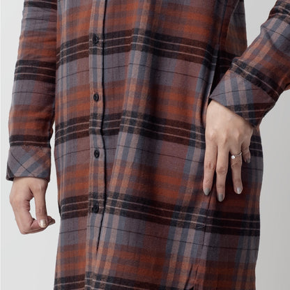 Benhill Kemeja Tunik Flannel Wanita Kotak Coklat 1157-11535