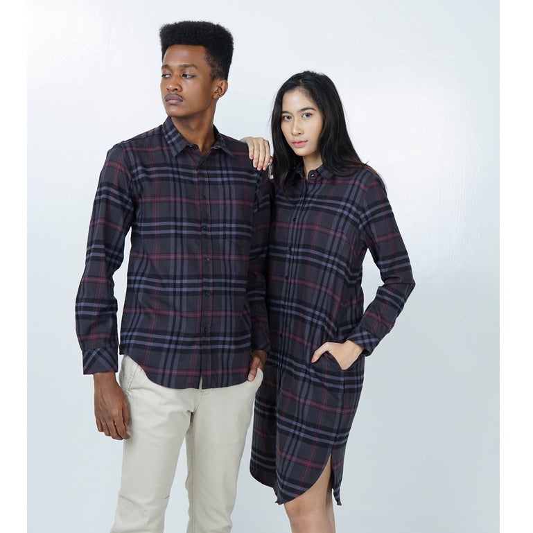 Benhill Kemeja Pria Flannel Lengan Panjang  Kotak Abu 43-11633