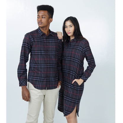 Benhill Kemeja Pria Flannel Lengan Panjang  Kotak Abu 43-11633