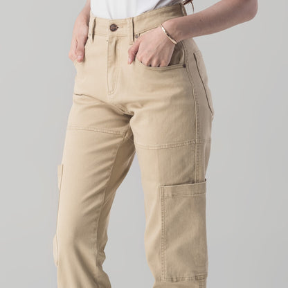Benhill Celana " Sora" Wanita Cargo Jogger Pants  Cotton High Waist Khaki 850-39E12