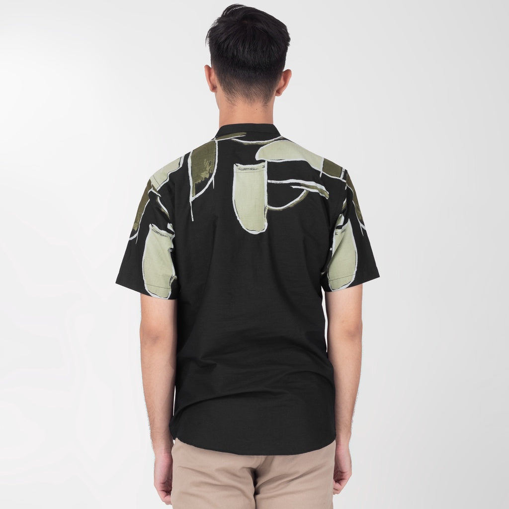 Benhill Kemeja Koko Pria Cotton Printing Lengan Pendek Hitam 23-16210