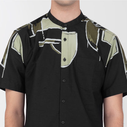 Benhill Kemeja Koko Pria Cotton Printing Lengan Pendek Hitam 23-16210