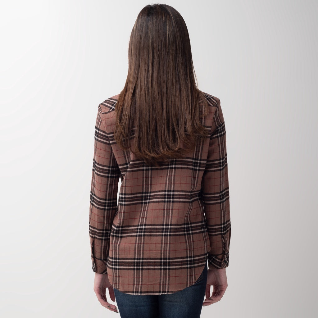 Benhill Kemeja Wanita Flannel Lengan Panjang Kotak Coklat 753-11562