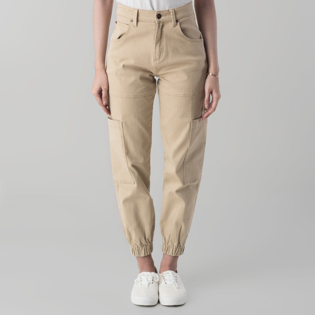 Benhill Celana " Sora" Wanita Cargo Jogger Pants  Cotton High Waist Khaki 850-39E12