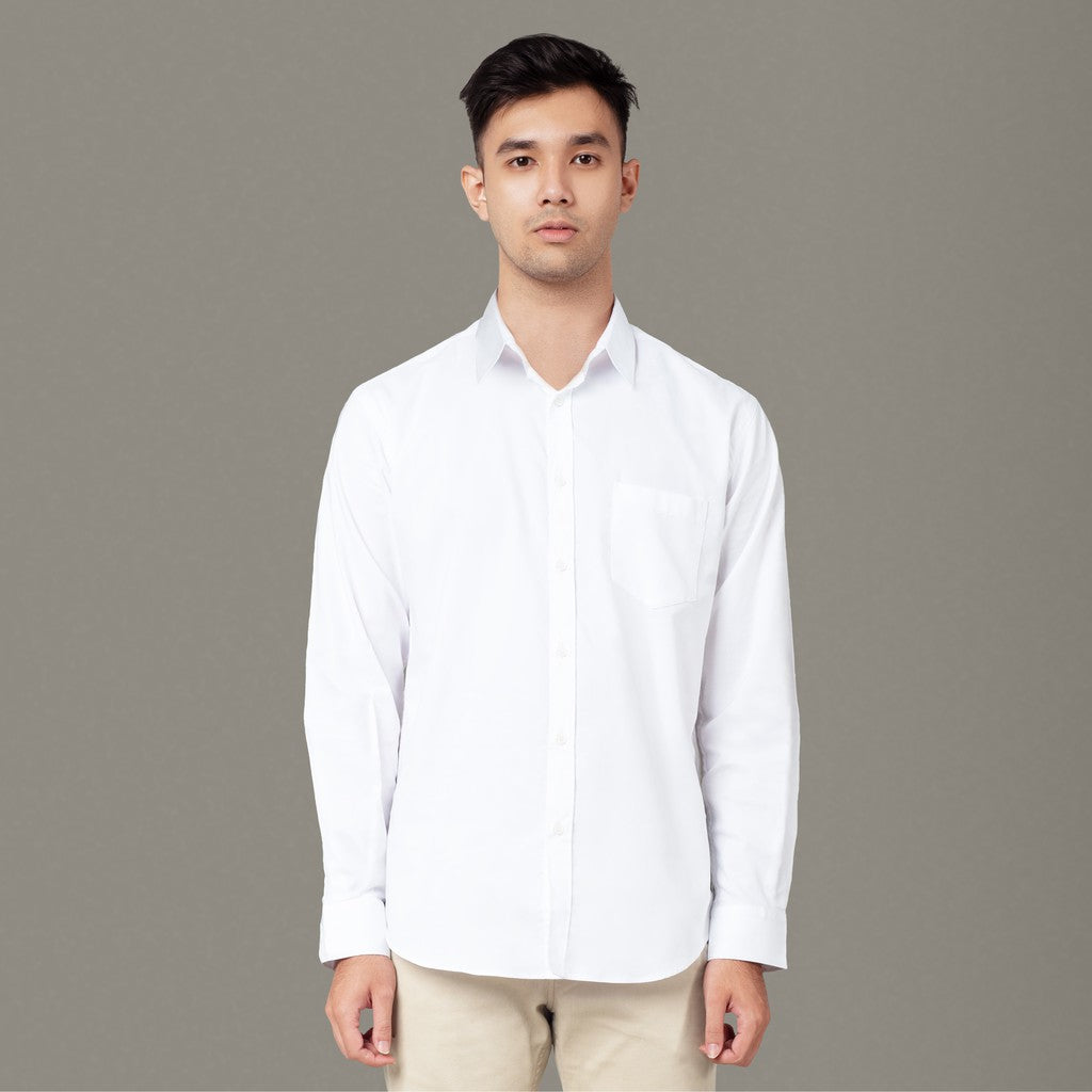 Benhill Kemeja Pria Basic Polos Lengan Panjang Katun Poplin Putih 09-16133