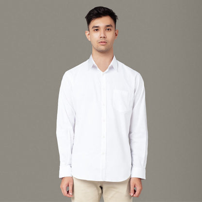 Benhill Kemeja Pria Basic Polos Lengan Panjang Katun Poplin Putih 09-16133
