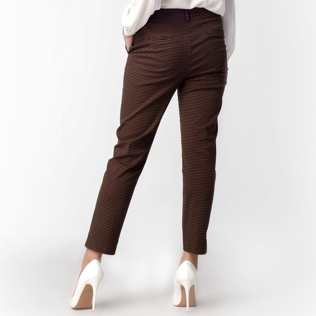 Celana Tartan Wanita Plaid Pants Brown 264-32582