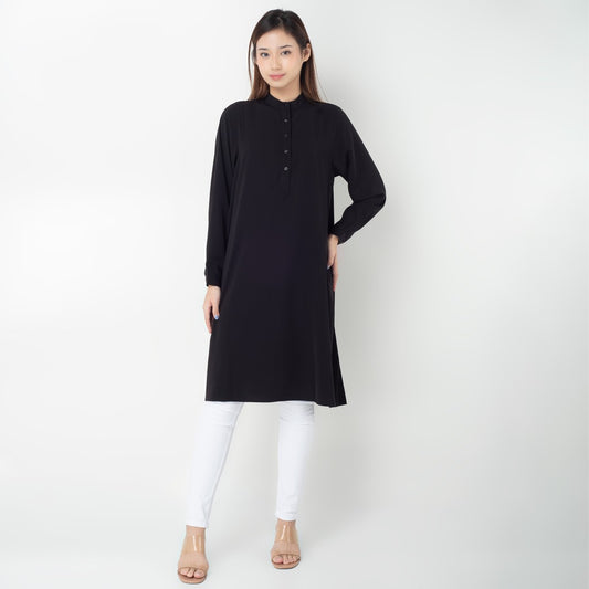 Benhill Kemeja "Hee soo" Tunik Dress  Wanita Krah Shanghai Lengan Panjang Black 274-39287