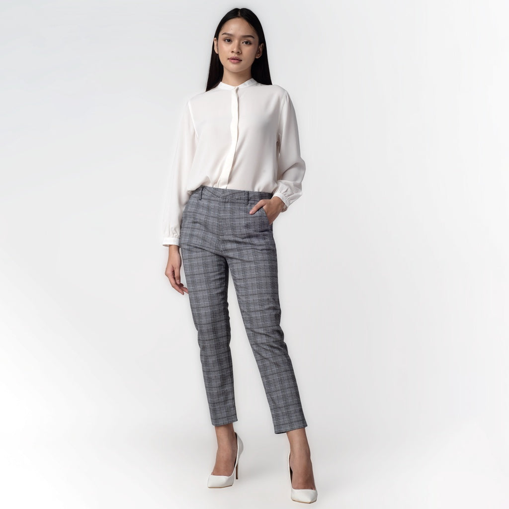 Celana Tartan Wanita "Narae" Plaid Pants Grey 259-32282
