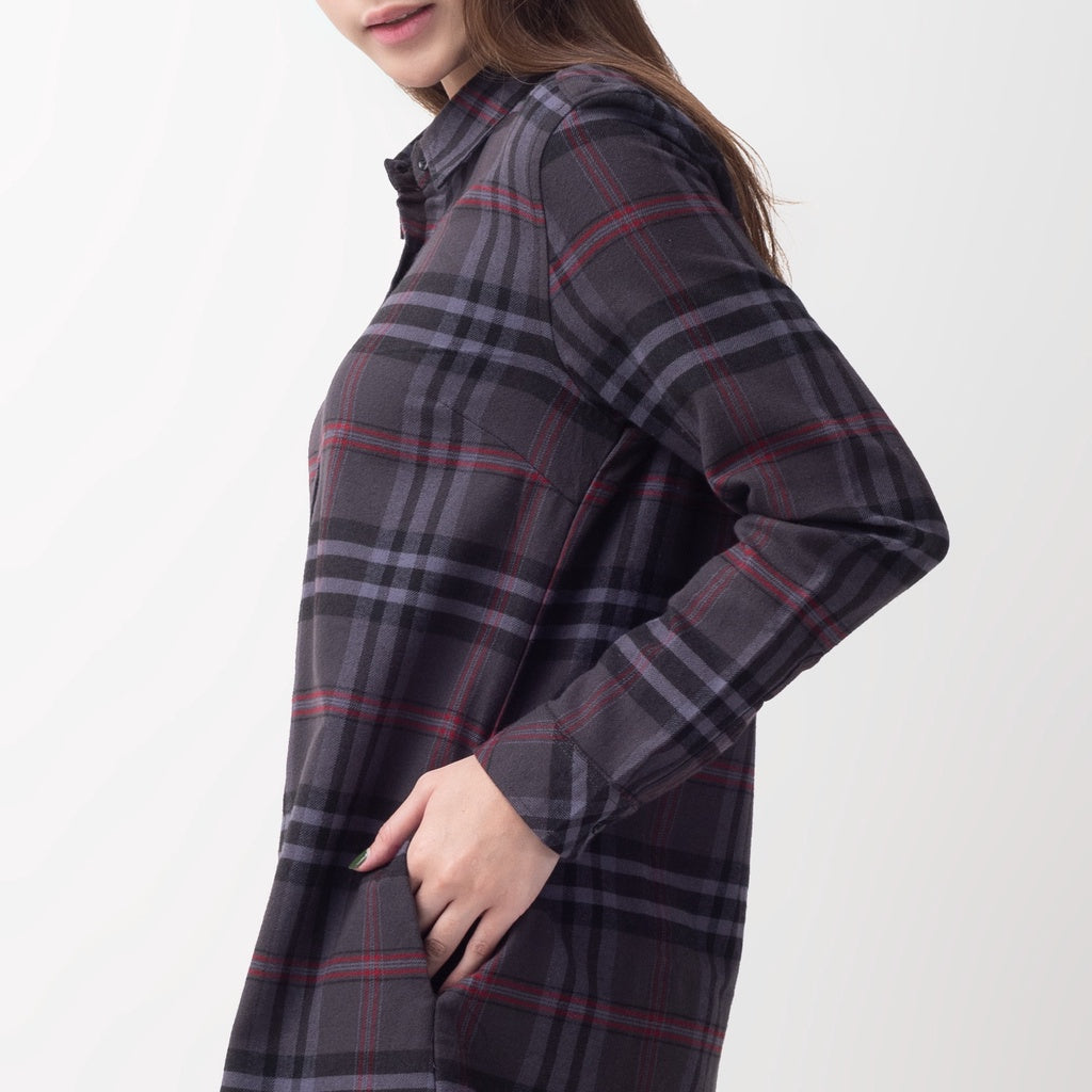 Benhill Kemeja Tunik Flannel Wanita Kotak Abu 292-11635