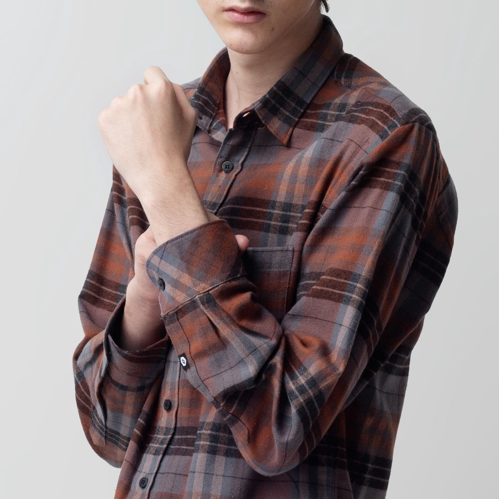 Benhill Kemeja Pria Flannel Lengan Panjang Kotak Coklat 28914-11533