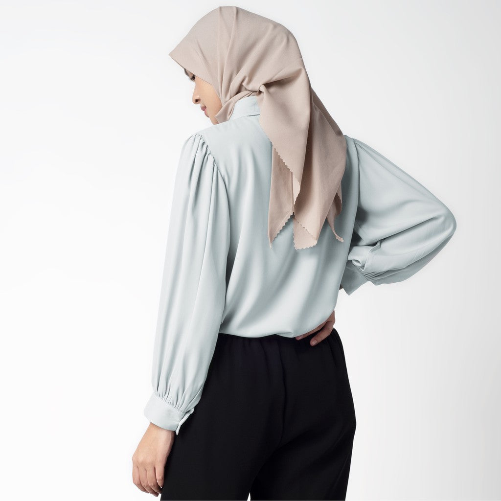 Benhill Kemeja Wanita " Seori" Tops Lengan Panjang Puff Light Grey 249-39379