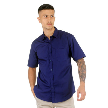 Benhill Kemeja Pria Basic Polos Lengan Pendek Katun Poplin Biru 27363-64