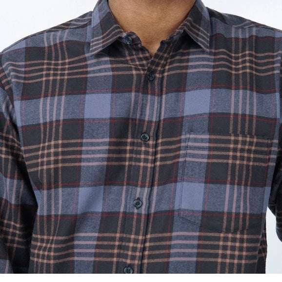 Benhill Kemeja Pria Flannel Lengan Panjang Kotak  Abu 53-11633