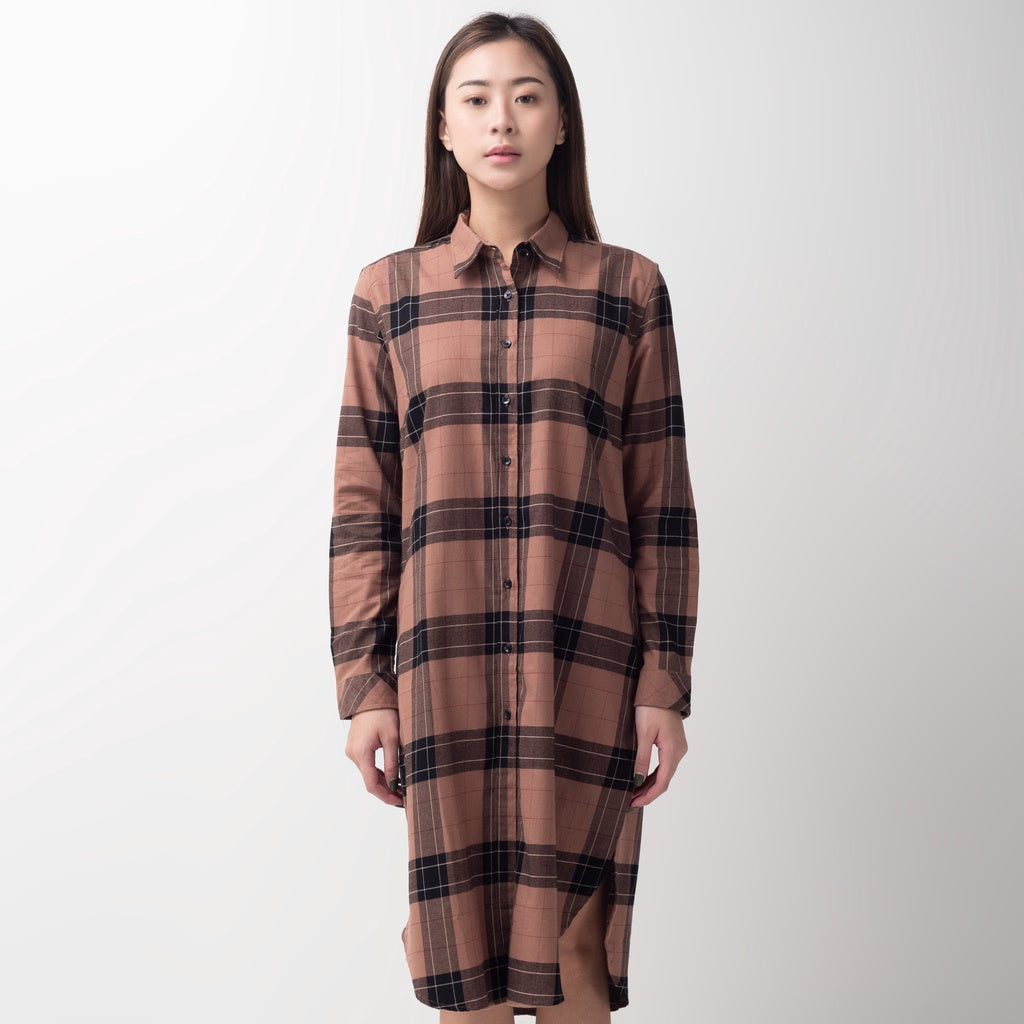Benhill Kemeja Tunik Flannel Wanita Kotak Coklat 296-11535