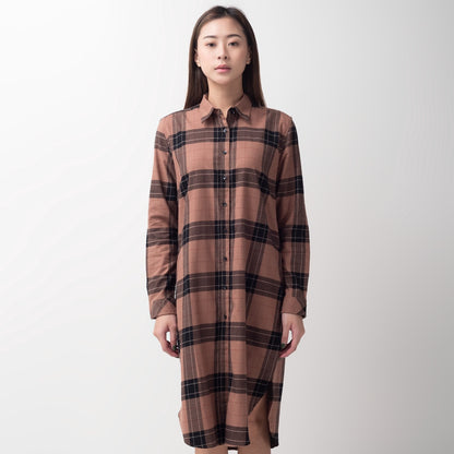 Benhill Kemeja Tunik Flannel Wanita Kotak Coklat 296-11535