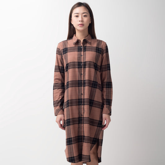 Benhill Kemeja Tunik Flannel Wanita Kotak Coklat 296-11535