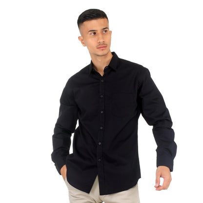 Benhill Kemeja Pria Basic Polos Lengan Panjang Katun Poplin Hitam 27357-58-19233